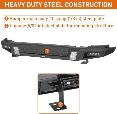 Hooke Road 21-26 Bronco Rear Bumper for 2021-2026 Ford Bronco(Exclude Bronco Sport & Raptor), Offroad Heavy Duty Steel Back Bumper with 2×18W LED Lights, Sensor Holes in Kuwait