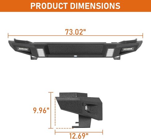 Hooke Road 21-26 Bronco Rear Bumper for 2021-2026 Ford Bronco(Exclude Bronco Sport & Raptor), Offroad Heavy Duty Steel Back Bumper with 2×18W LED Lights, Sensor Holes in Kuwait