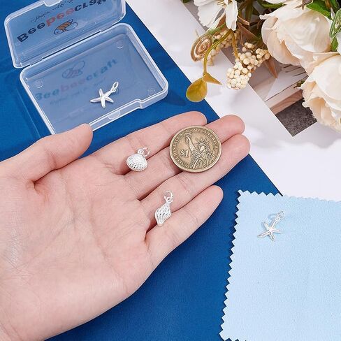 Beebeecraft 6Pcs 3 Styles 925 Sterling Silver Summer Beach Charms for Jewelry Making Seashell Scallop Cowrie Shell Starfish Charms Ocean Sea Animal Pendants with Jump Rings for Bracelets Necklace in Saudi Arabia