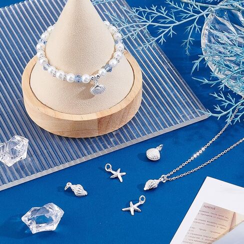 Beebeecraft 6Pcs 3 Styles 925 Sterling Silver Summer Beach Charms for Jewelry Making Seashell Scallop Cowrie Shell Starfish Charms Ocean Sea Animal Pendants with Jump Rings for Bracelets Necklace in Saudi Arabia