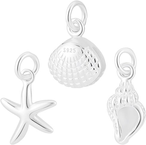 Beebeecraft 6Pcs 3 Styles 925 Sterling Silver Summer Beach Charms for Jewelry Making Seashell Scallop Cowrie Shell Starfish Charms Ocean Sea Animal Pendants with Jump Rings for Bracelets Necklace in Saudi Arabia