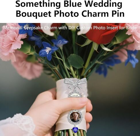 Bouquet Charms for Wedding Memory Something Blue Photo Charm Pin for Bride Memorial Locket with Picture from Mom and Dad Brooch Pins for Bridal Bouquet on Special Day or Graduation in Saudi Arabia