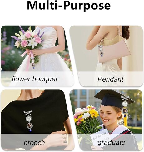 Bouquet Charms for Wedding Memory Something Blue Photo Charm Pin for Bride Memorial Locket with Picture from Mom and Dad Brooch Pins for Bridal Bouquet on Special Day or Graduation in Saudi Arabia
