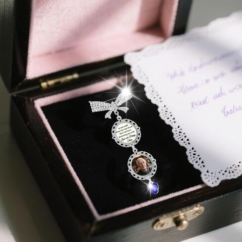 Bouquet Charms for Wedding Memory Something Blue Photo Charm Pin for Bride Memorial Locket with Picture from Mom and Dad Brooch Pins for Bridal Bouquet on Special Day or Graduation in Saudi Arabia