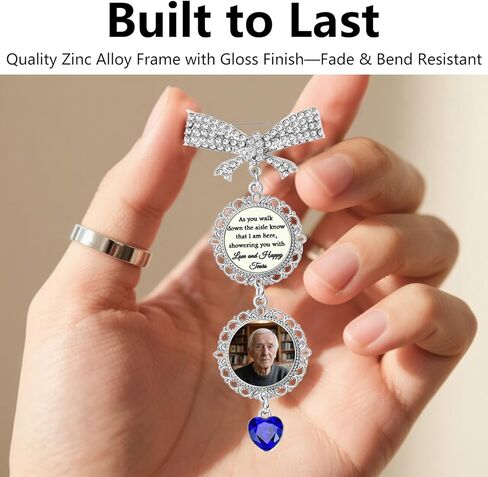 Bouquet Charms for Wedding Memory Something Blue Photo Charm Pin for Bride Memorial Locket with Picture from Mom and Dad Brooch Pins for Bridal Bouquet on Special Day or Graduation in Saudi Arabia