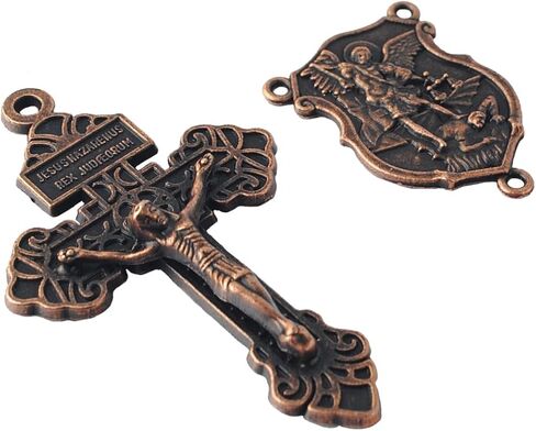 Intercession Antique Copper Rosary Making Crucifix and Saint Michael Centerpiece Set, Ornate Catholic Cross with INRI, 5 Pack in Kuwait