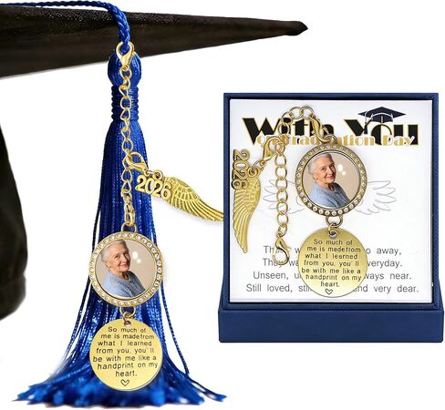 2026 Graduation Tassel Photo Charm Graduation Memorial Tassel Charm Photo Fram with in Loving Memory Card 2026 Graduation Gifts Personalized Memorial Tassel with Angel Wings (Gold) in Saudi Arabia