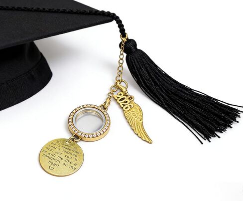 2026 Graduation Tassel Photo Charm Graduation Memorial Tassel Charm Photo Fram with in Loving Memory Card 2026 Graduation Gifts Personalized Memorial Tassel with Angel Wings (Gold) in Saudi Arabia
