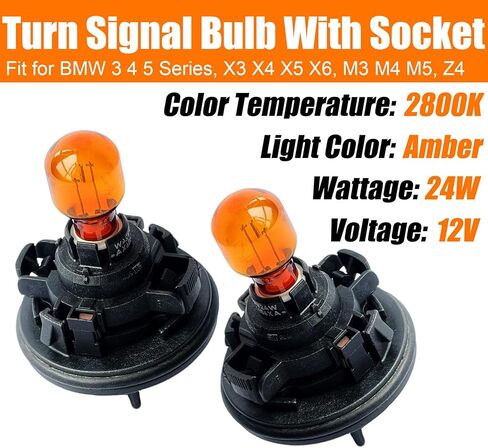2PCS Front Turn Signal Light Bulb Socket Fit for BMW 3 4 5 Series, M3 M4 M5, X3 X4 X5 X6, Z4, 07119905468 Headlight Turn Signal Bulb with Socket, PY24W 12V 24W 2800K in Saudi Arabia