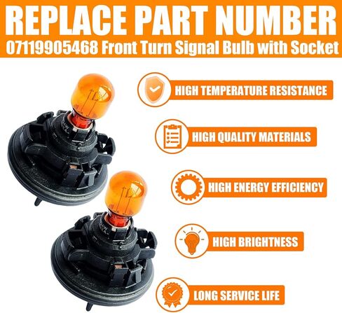 2PCS Front Turn Signal Light Bulb Socket Fit for BMW 3 4 5 Series, M3 M4 M5, X3 X4 X5 X6, Z4, 07119905468 Headlight Turn Signal Bulb with Socket, PY24W 12V 24W 2800K in Saudi Arabia