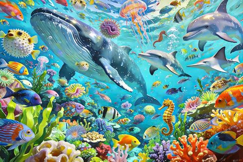 100 Piece Kids Puzzles Ages 5-10 Colorful Underwater Ocean World Jigsaw Puzzle with Whale Sea Animals Educational Learning Puzzles for Boys Girls in Kuwait