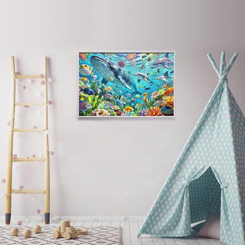 100 Piece Kids Puzzles Ages 5-10 Colorful Underwater Ocean World Jigsaw Puzzle with Whale Sea Animals Educational Learning Puzzles for Boys Girls in Kuwait