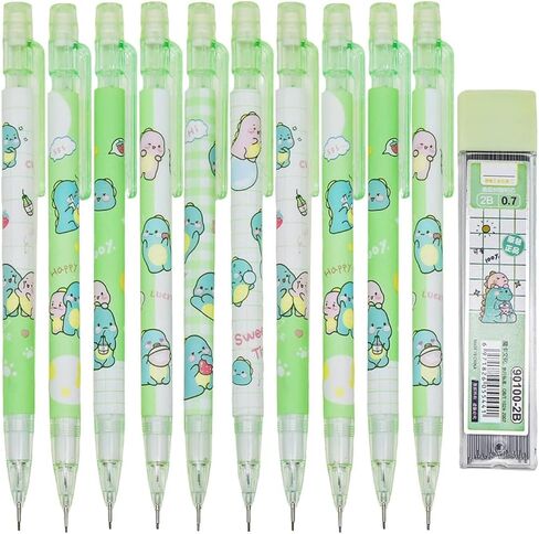 Maydahui 12 Pcs Cute 0.7mm 2B Dinosaur Mechanical Pencils With Eraser and 100 Pcs Lead Refills Dino Auto Pencils For Drawing Writing Sketching Stationery Supplies in Kuwait
