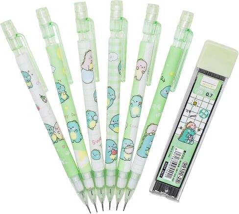 Maydahui 12 Pcs Cute 0.7mm 2B Dinosaur Mechanical Pencils With Eraser and 100 Pcs Lead Refills Dino Auto Pencils For Drawing Writing Sketching Stationery Supplies in Kuwait
