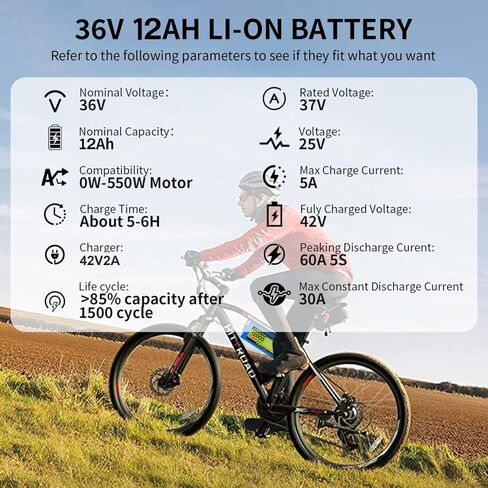36V 48V Ebike Battery, 12Ah 20Ah Lithium-ion Battery Pack with 30A BMS, High Power Replacement Battery for 100W-2000W Electric Bike Motor, Scooter, Go-Kart & DIY E-Bicycle, Long Range Cycles in Kuwait