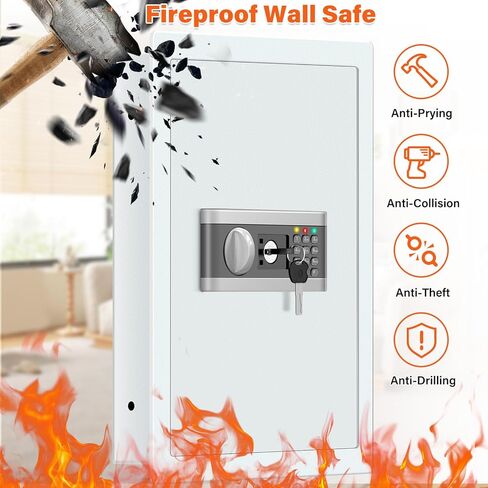 25.6" Tall Fireproof Wall Safes Between the Studs 16" Centers, Hidden Wall Safe with 2 Removable Shelf & Hidden Tray, Heavy Duty Wall Mount Safe for Money, Jewelry, Passport, Valuables(White) in Saudi Arabia