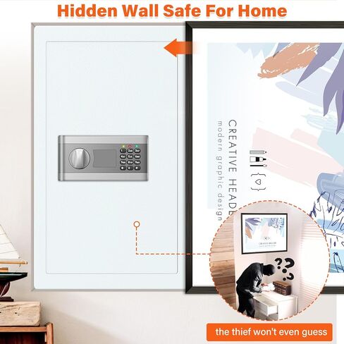 25.6" Tall Fireproof Wall Safes Between the Studs 16" Centers, Hidden Wall Safe with 2 Removable Shelf & Hidden Tray, Heavy Duty Wall Mount Safe for Money, Jewelry, Passport, Valuables(White) in Saudi Arabia