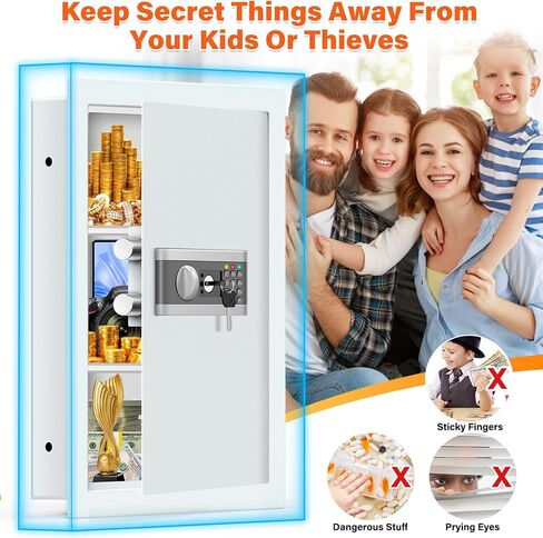 25.6" Tall Fireproof Wall Safes Between the Studs 16" Centers, Hidden Wall Safe with 2 Removable Shelf & Hidden Tray, Heavy Duty Wall Mount Safe for Money, Jewelry, Passport, Valuables(White) in Saudi Arabia
