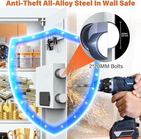 25.6" Tall Fireproof Wall Safes Between the Studs 16" Centers, Hidden Wall Safe with 2 Removable Shelf & Hidden Tray, Heavy Duty Wall Mount Safe for Money, Jewelry, Passport, Valuables(White) in Saudi Arabia