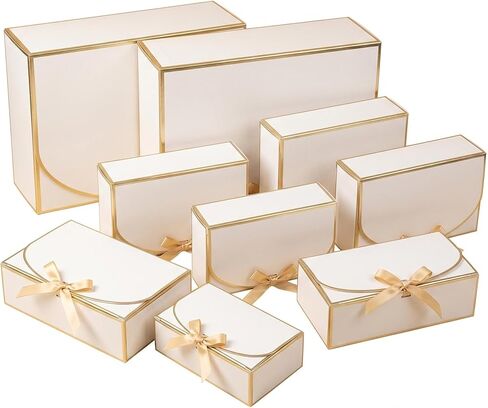 Bekecidi 12Pack Mixed Size Gift Boxes, Small Medium Large White Gift Box Set with Ribbons & Lids, Gift Boxes Bulk for Wedding, Birthday, Bridesmaid Proposal Box, Party Favors, Gifts Packaging in Saudi Arabia