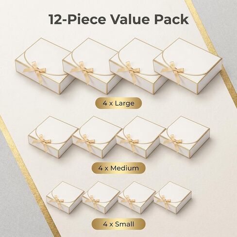 Bekecidi 12Pack Mixed Size Gift Boxes, Small Medium Large White Gift Box Set with Ribbons & Lids, Gift Boxes Bulk for Wedding, Birthday, Bridesmaid Proposal Box, Party Favors, Gifts Packaging in Saudi Arabia