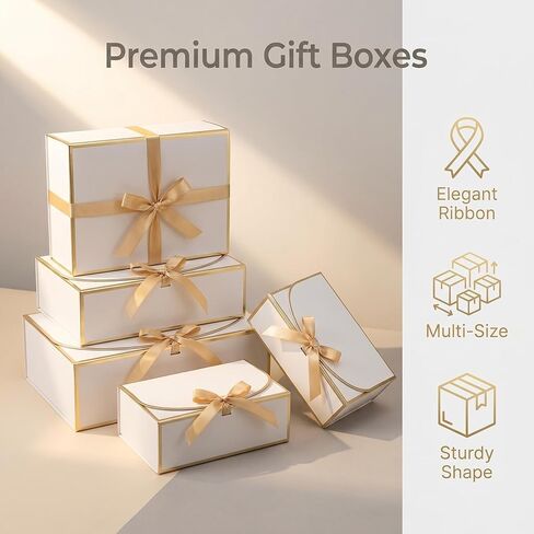 Bekecidi 12Pack Mixed Size Gift Boxes, Small Medium Large White Gift Box Set with Ribbons & Lids, Gift Boxes Bulk for Wedding, Birthday, Bridesmaid Proposal Box, Party Favors, Gifts Packaging in Saudi Arabia