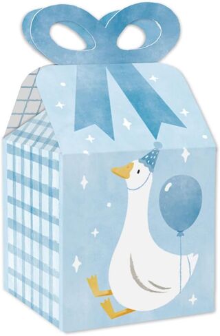 صناديق على شكل فيونكة زرقاء من Big Dot of Happiness One Silly Goose Blue، ديكورات حفلات عيد الميلاد الأول للأولاد، حقائب هدايا مربعة الشكل لهدايا الأوز - مجموعة من 12 قطعة in Kuwait