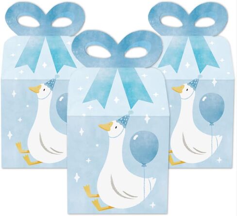 صناديق على شكل فيونكة زرقاء من Big Dot of Happiness One Silly Goose Blue، ديكورات حفلات عيد الميلاد الأول للأولاد، حقائب هدايا مربعة الشكل لهدايا الأوز - مجموعة من 12 قطعة in Kuwait