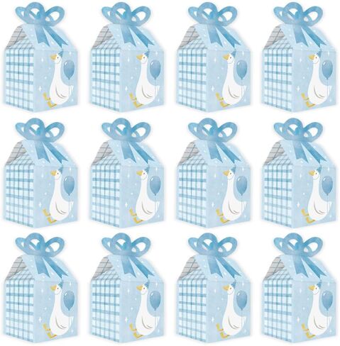 صناديق على شكل فيونكة زرقاء من Big Dot of Happiness One Silly Goose Blue، ديكورات حفلات عيد الميلاد الأول للأولاد، حقائب هدايا مربعة الشكل لهدايا الأوز - مجموعة من 12 قطعة in Kuwait
