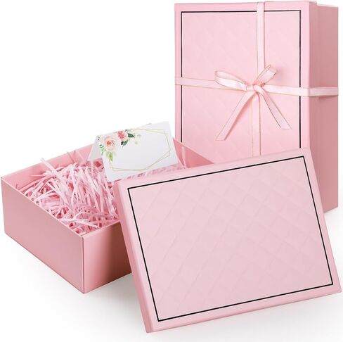 Wyngee Gift Box with Lid, 9.84 * 7.09 * 3.35 inch Present Boxes Collapsible Rectangle for Bridemaid Proposal Box Memo Card Ribbon Wedding Valentine's Day Birthday Black and White in Saudi Arabia