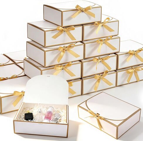 kenaeooe 16 Pack 10.6x7.8x3.1 Inch White Gift Boxes with Lids, Bridesmaid Proposal Box, Luxury Gift Box with Ribbon for Wedding, Birthday, Christmas, Graduation, Party in Saudi Arabia