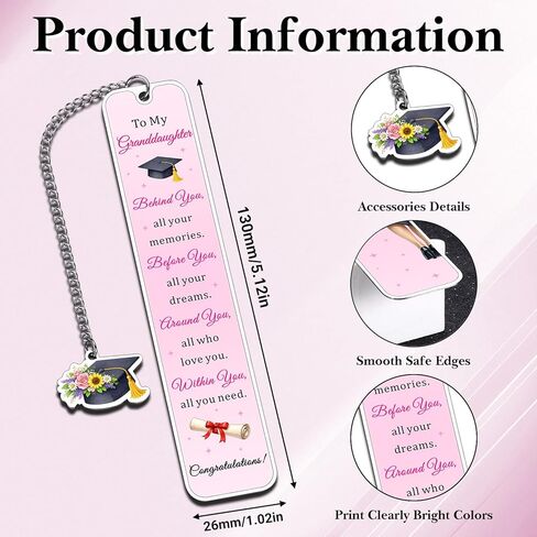 Graduation Gifts for Granddaughter 2026 - Granddaughter Graduation Gifts from Grandma Grandpa 5th 8th Grade Graduations Gift for Girls College Graduations Gift for Women Pink Bookmark 1PCS 2-Sides in Saudi Arabia