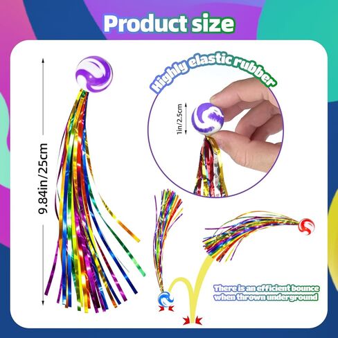 40 Pcs Comet Balls Rubber Bouncy Balls Bulk with Colorful Streamers for Birthday Party Favors Pinata Goodie Bag Stuffers in Saudi Arabia