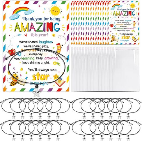 HOWAF End of School Year Gifts for Students - 30 Pack End of the Term Card with Star Bracelets, Thank You for Being Amazing Gifts for School Leavers, Graduation Favors for Kids Boys Girls in Kuwait