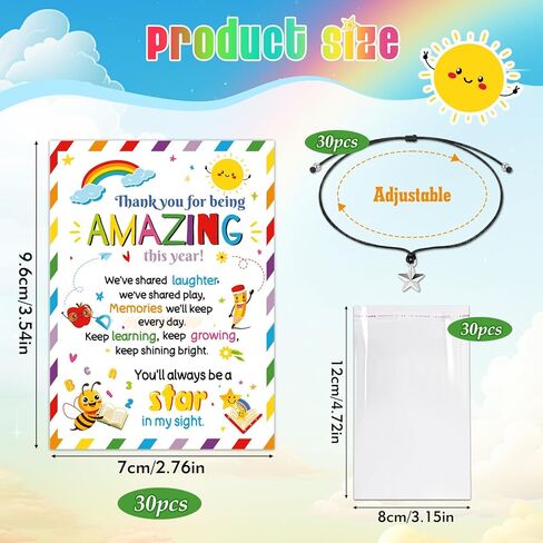 HOWAF End of School Year Gifts for Students - 30 Pack End of the Term Card with Star Bracelets, Thank You for Being Amazing Gifts for School Leavers, Graduation Favors for Kids Boys Girls in Kuwait