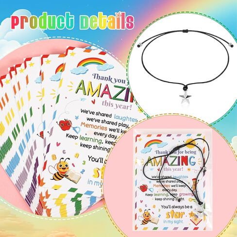 HOWAF End of School Year Gifts for Students - 30 Pack End of the Term Card with Star Bracelets, Thank You for Being Amazing Gifts for School Leavers, Graduation Favors for Kids Boys Girls in Kuwait