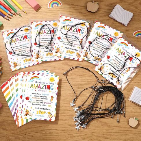 HOWAF End of School Year Gifts for Students - 30 Pack End of the Term Card with Star Bracelets, Thank You for Being Amazing Gifts for School Leavers, Graduation Favors for Kids Boys Girls in Kuwait