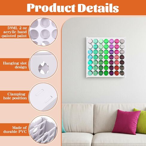 KongTiva 2 Pcs 49 Holes Acrylic Paint Organizer, Vertical Craft Paint Storage Organizer Wall-Mounted Paint Storage Rack Stand for 2oz Craft Paints in Saudi Arabia