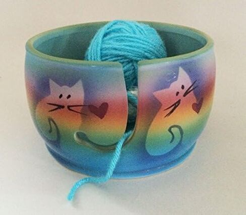 Kitty Cat Yarn Bowl by Award-Winning Artist Judith Stiles. HANDMADE in USA (Cape Cod). Pottery Knitting & Crochet, Handmade Durable Pottery. Gift for Knitters, Cat Lovers and Animal Lovers. in Saudi Arabia
