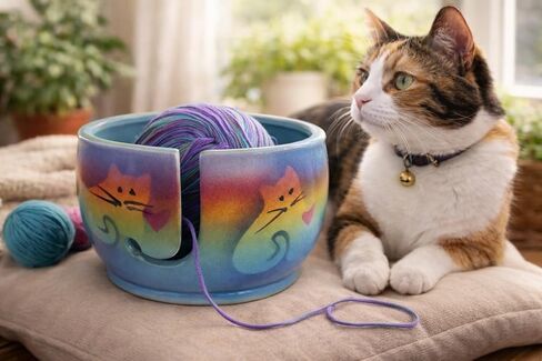 Kitty Cat Yarn Bowl by Award-Winning Artist Judith Stiles. HANDMADE in USA (Cape Cod). Pottery Knitting & Crochet, Handmade Durable Pottery. Gift for Knitters, Cat Lovers and Animal Lovers. in Saudi Arabia
