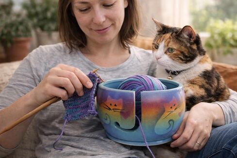Kitty Cat Yarn Bowl by Award-Winning Artist Judith Stiles. HANDMADE in USA (Cape Cod). Pottery Knitting & Crochet, Handmade Durable Pottery. Gift for Knitters, Cat Lovers and Animal Lovers. in Saudi Arabia
