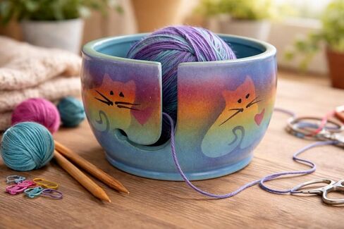 Kitty Cat Yarn Bowl by Award-Winning Artist Judith Stiles. HANDMADE in USA (Cape Cod). Pottery Knitting & Crochet, Handmade Durable Pottery. Gift for Knitters, Cat Lovers and Animal Lovers. in Saudi Arabia