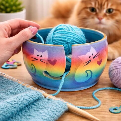 Kitty Cat Yarn Bowl by Award-Winning Artist Judith Stiles. HANDMADE in USA (Cape Cod). Pottery Knitting & Crochet, Handmade Durable Pottery. Gift for Knitters, Cat Lovers and Animal Lovers. in Saudi Arabia