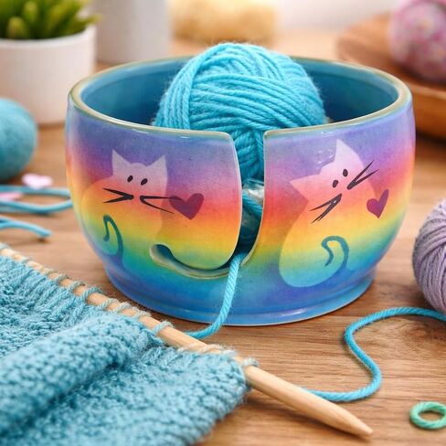 Kitty Cat Yarn Bowl by Award-Winning Artist Judith Stiles. HANDMADE in USA (Cape Cod). Pottery Knitting & Crochet, Handmade Durable Pottery. Gift for Knitters, Cat Lovers and Animal Lovers. in Saudi Arabia