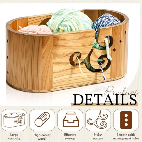 Marsui 3 ثقوب مجعد تصميم وعاء غزل الكروشيه المتضخم 5.47 × 10.79 × 4.72 بوصة أوعية كروشيه خشبية للغزل وعاء غزل خشبي وعاء غزل كروشيه حامل لوازم حياكة الكروشيه هدية كروشيه in Kuwait