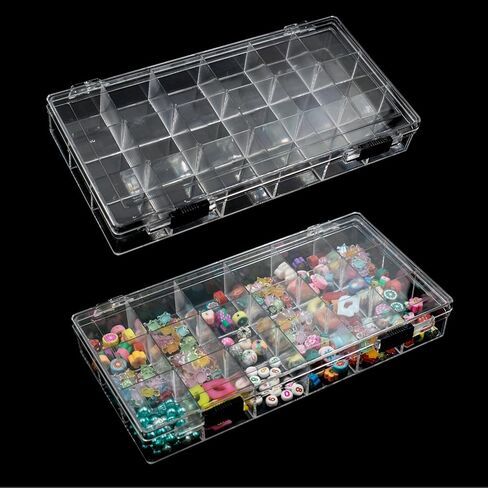 SnowTing 2 Pack 18 Grids Clear Plastic Organizer Box, Multi-grids Fixed Compartment Craft Storage Box for Beads, Fishing Tackles, Jewelry, Art Craft, Gem, Small Items in Saudi Arabia