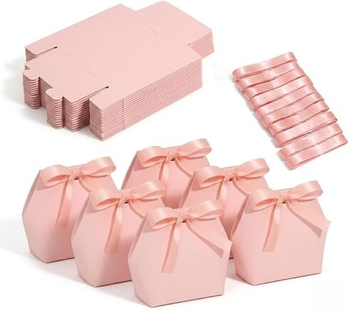Rowcay Small Gift Boxes with Ribbons, 16 Pack Pink Foldable Empty Gift Boxes for Wedding Party Favors, Cookies, Candy, Jewelry, Small Presents, Gift Packaging and Favor Displays in Kuwait