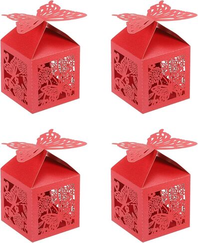 PATIKIL 2"x2"x3.1" Favor Boxes, 25 Pack Paper Laser Cut Candy Boxes Hollow Butterfly Gift Box for Wedding Bridal Shower Birthday Party Anniversary, Gold Tone in Kuwait