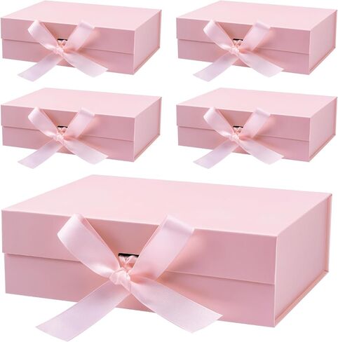 Erinnmy 5 Pack Gift Boxes with Lids,Magnetic Closure Collapsible Gift Box,Pink Proposal Box with Ribbon for Presents,Christms,Mother's Day,Weddings,Bridesmaid Proposal Gifts,10.2x7.3x 3.2 Inch (Pink) in Kuwait