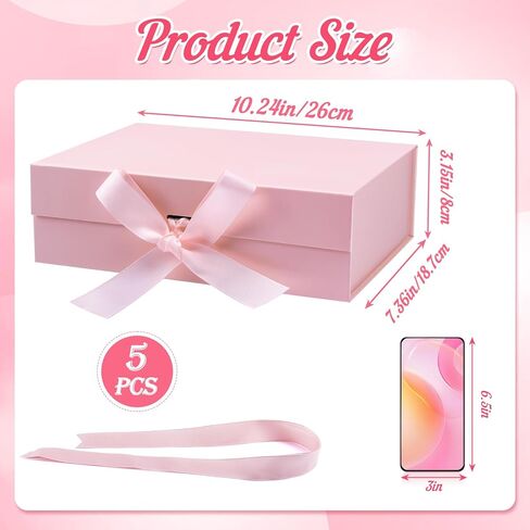 Erinnmy 5 Pack Gift Boxes with Lids,Magnetic Closure Collapsible Gift Box,Pink Proposal Box with Ribbon for Presents,Christms,Mother's Day,Weddings,Bridesmaid Proposal Gifts,10.2x7.3x 3.2 Inch (Pink) in Kuwait